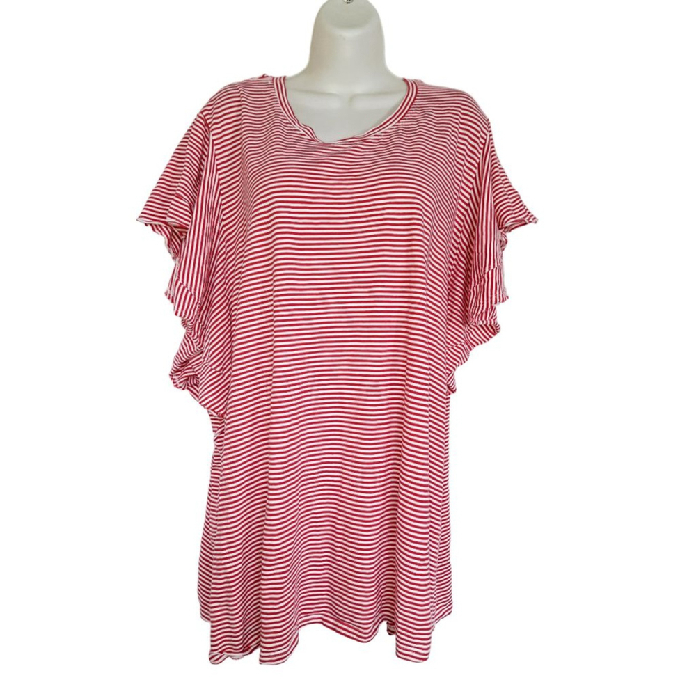 Terra & Sky women's Short Sleeve Striped Tee Plus 4X Red White